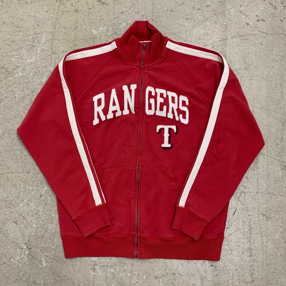 Texas Rangers Sweater Mens XL Red‎ Spell Out Logo Full Zip Stitched MLB Baseball